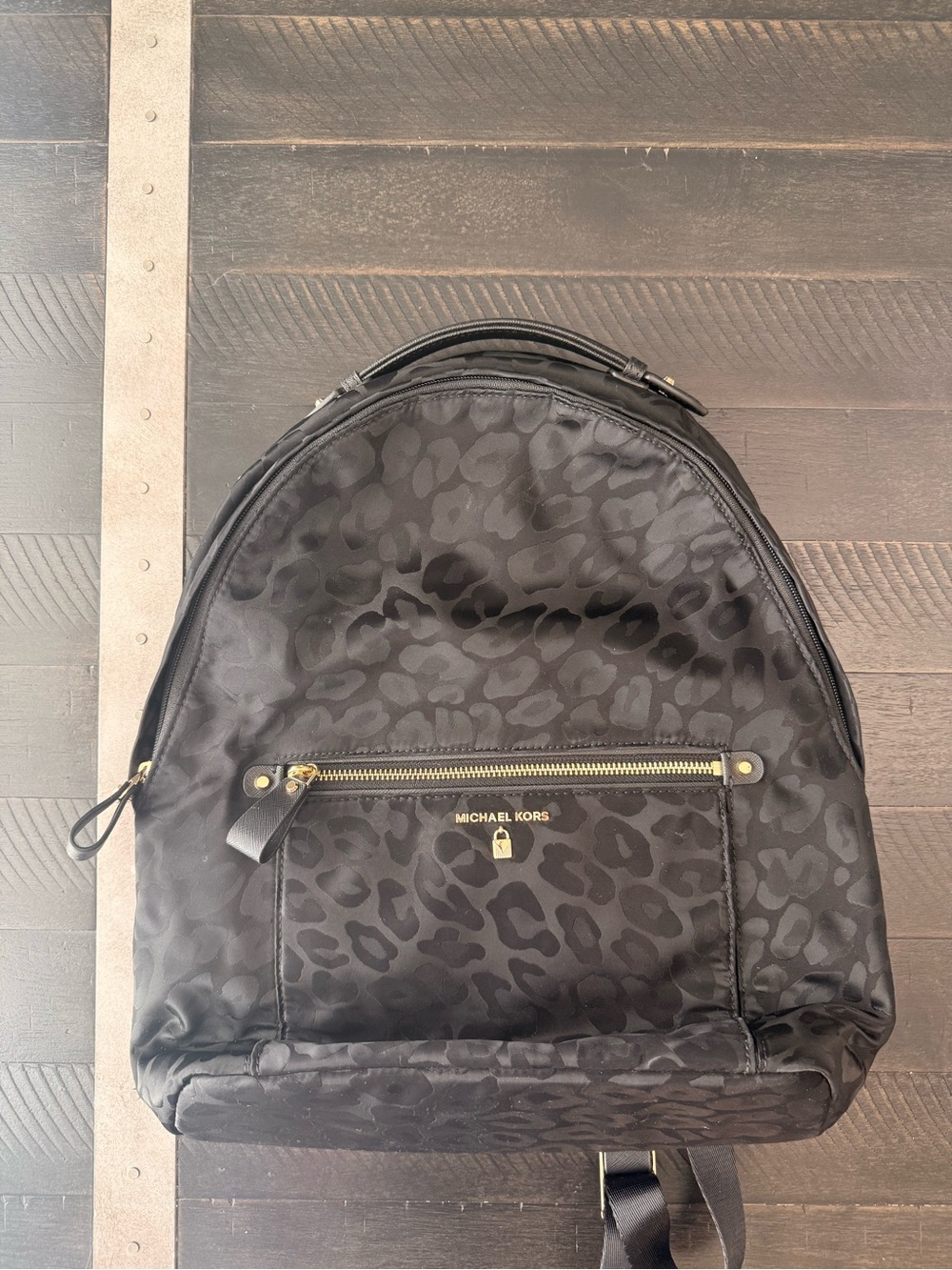 Michael Kors Black Leopard Nylon Backpack